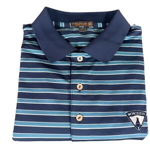 Peter Millar Mens Polo Shirt Sz L Blue Stripes Worcester Sumer Comfort Golf